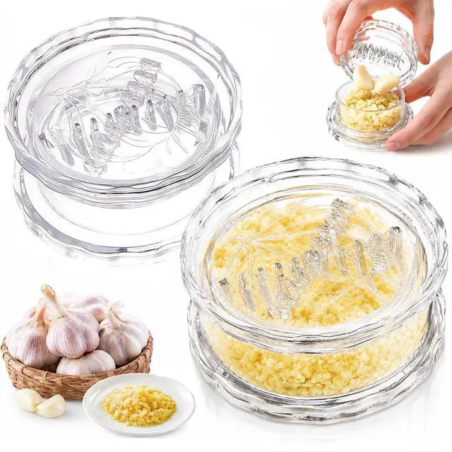 Main image of 2PCS Clear Manual Garlic Twister, Garlic Crusher, Ginger & Nuts Mincer Tool