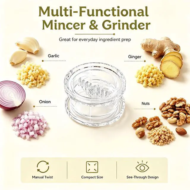 Alt view image 4 of 7 - 2PCS Clear Manual Garlic Twister, Garlic Crusher, Ginger & Nuts Mincer Tool