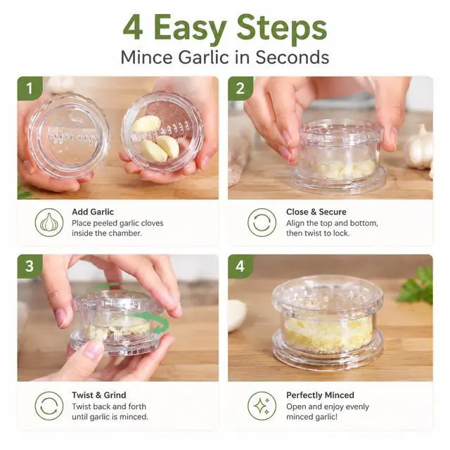 Alt view image 6 of 7 - 2PCS Clear Manual Garlic Twister, Garlic Crusher, Ginger & Nuts Mincer Tool