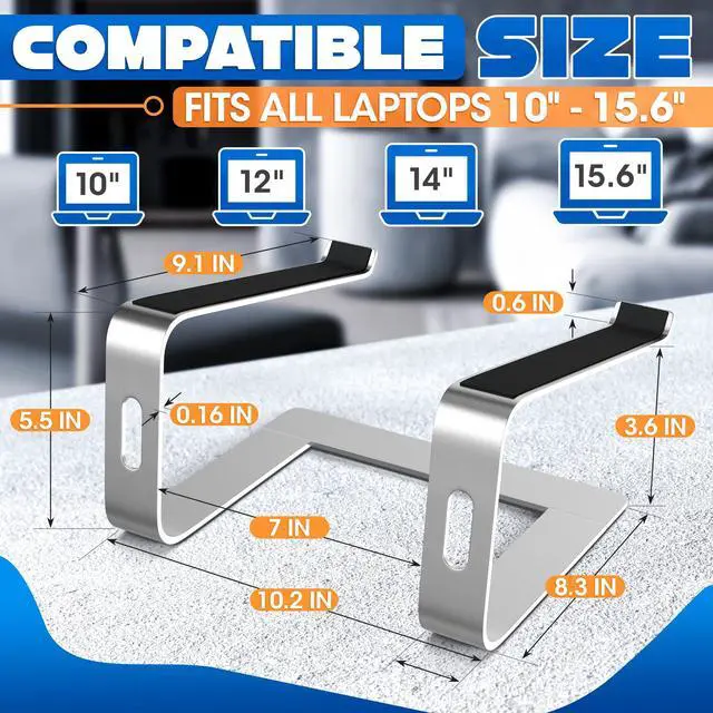 Alt view image 2 of 7 - Aluminum Laptop Stand for Desk with Anti-Slip Bottom - Ergonomic Computer Stand for Laptop on Desk, Compatible for 10-15.6 Notebook Holder - Sturdy Computer Stands with Heat Conductivity Design