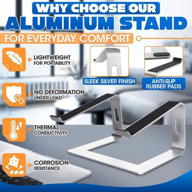 Alt view image 3 of 7 - Aluminum Laptop Stand for Desk with Anti-Slip Bottom - Ergonomic Computer Stand for Laptop on Desk, Compatible for 10-15.6 Notebook Holder - Sturdy Computer Stands with Heat Conductivity Design