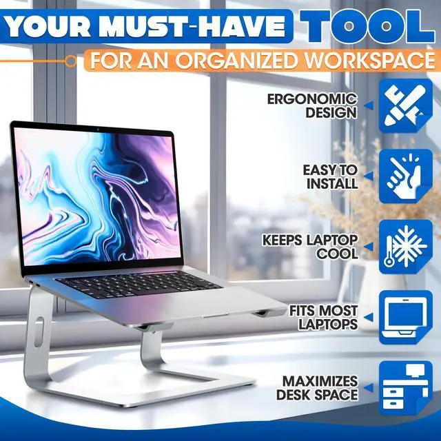 Alt view image 4 of 7 - Aluminum Laptop Stand for Desk with Anti-Slip Bottom - Ergonomic Computer Stand for Laptop on Desk, Compatible for 10-15.6 Notebook Holder - Sturdy Computer Stands with Heat Conductivity Design