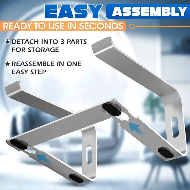 Alt view image 5 of 7 - Aluminum Laptop Stand for Desk with Anti-Slip Bottom - Ergonomic Computer Stand for Laptop on Desk, Compatible for 10-15.6 Notebook Holder - Sturdy Computer Stands with Heat Conductivity Design