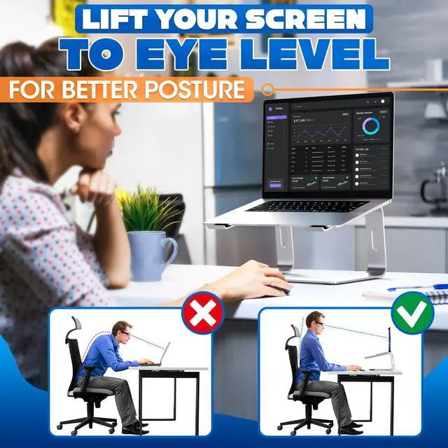 Alt view image 6 of 7 - Aluminum Laptop Stand for Desk with Anti-Slip Bottom - Ergonomic Computer Stand for Laptop on Desk, Compatible for 10-15.6 Notebook Holder - Sturdy Computer Stands with Heat Conductivity Design