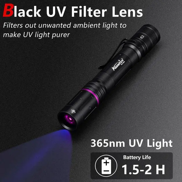 Alt view image 2 of 7 - P68 Mini 3W UV Flashlight 365nm Portable EDC Black Light Pet Urine Detector with 2 AA Batterie