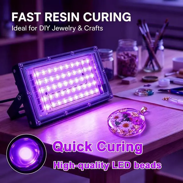 Alt view image 3 of 7 - UV Light for Resin, Portable UV Black Light, 50W Fast 3D Printer Curing UV Lamp, Jewelry Making Supplies for Resin UV, DIY Craft, Glow Party, Fluorescent Poster, Halloween, Body Paint
