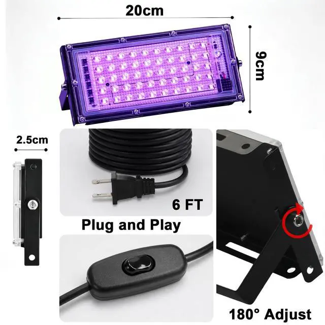 Alt view image 6 of 7 - UV Light for Resin, Portable UV Black Light, 50W Fast 3D Printer Curing UV Lamp, Jewelry Making Supplies for Resin UV, DIY Craft, Glow Party, Fluorescent Poster, Halloween, Body Paint