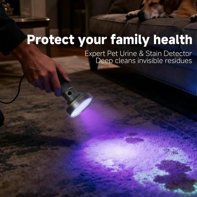 Alt view image 2 of 7 - 100 LED 395nm UV Flashlight Black Light, Portable Ultraviolet Torch for Pet Urine Detection, Stains, Scorpions, and Bed Bugs High Power UV Lamp (Batteries Not Included)