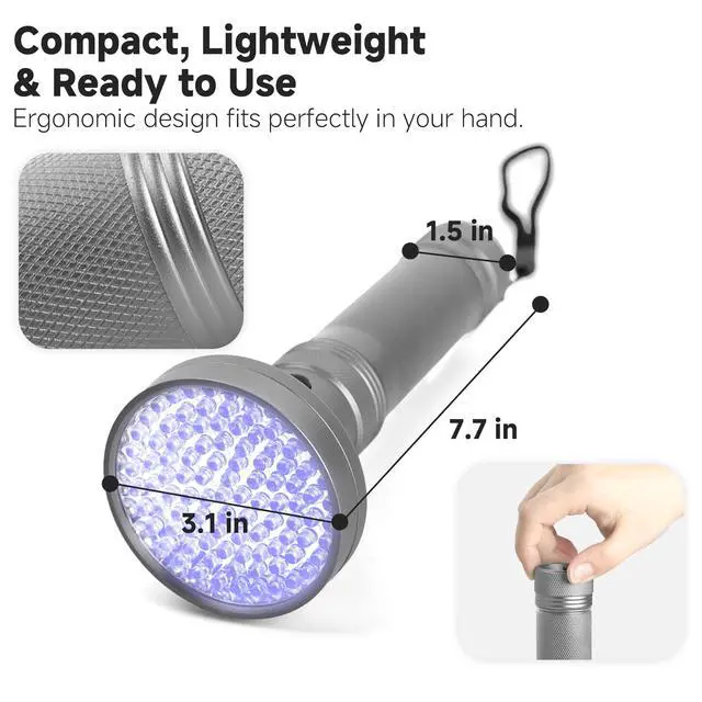 Alt view image 7 of 7 - 100 LED 395nm UV Flashlight Black Light, Portable Ultraviolet Torch for Pet Urine Detection, Stains, Scorpions, and Bed Bugs High Power UV Lamp (Batteries Not Included)