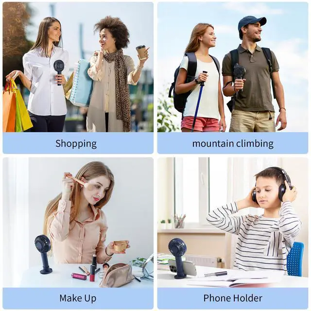 Alt view image 6 of 7 - Handheld Fan, USB Rechargeable Mini Portable Fan with Base, 10H Battery, Strong Wind, Small & Powerful, Cute Design for Travel, Makeup, Girls Women Summer Gift (Dark Blue)