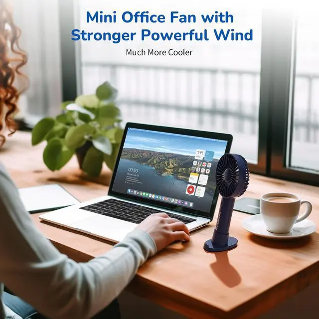 Alt view image 7 of 7 - Handheld Fan, USB Rechargeable Mini Portable Fan with Base, 10H Battery, Strong Wind, Small & Powerful, Cute Design for Travel, Makeup, Girls Women Summer Gift (Dark Blue)