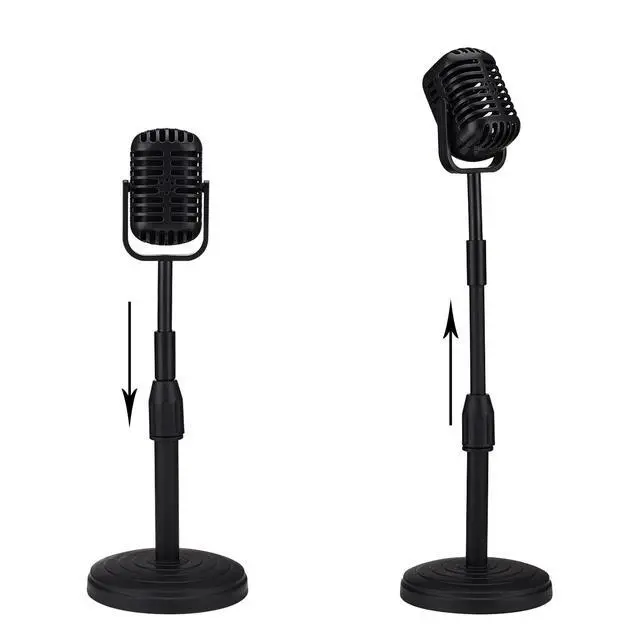 Alt view image 3 of 7 - Vintage Desktop Microphone Prop Model with Adjustable Stand, Classic Retro Style Fake Microphone Prop for Home Decro Costume Role Play & Game Night - Black