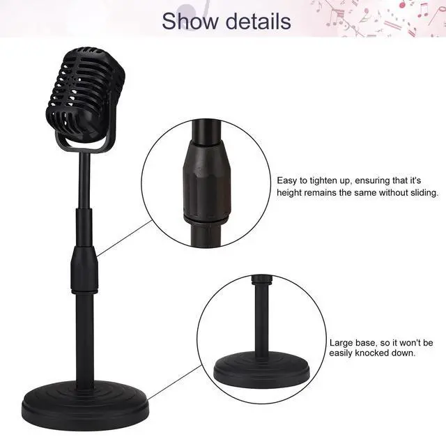 Alt view image 5 of 7 - Vintage Desktop Microphone Prop Model with Adjustable Stand, Classic Retro Style Fake Microphone Prop for Home Decro Costume Role Play & Game Night - Black