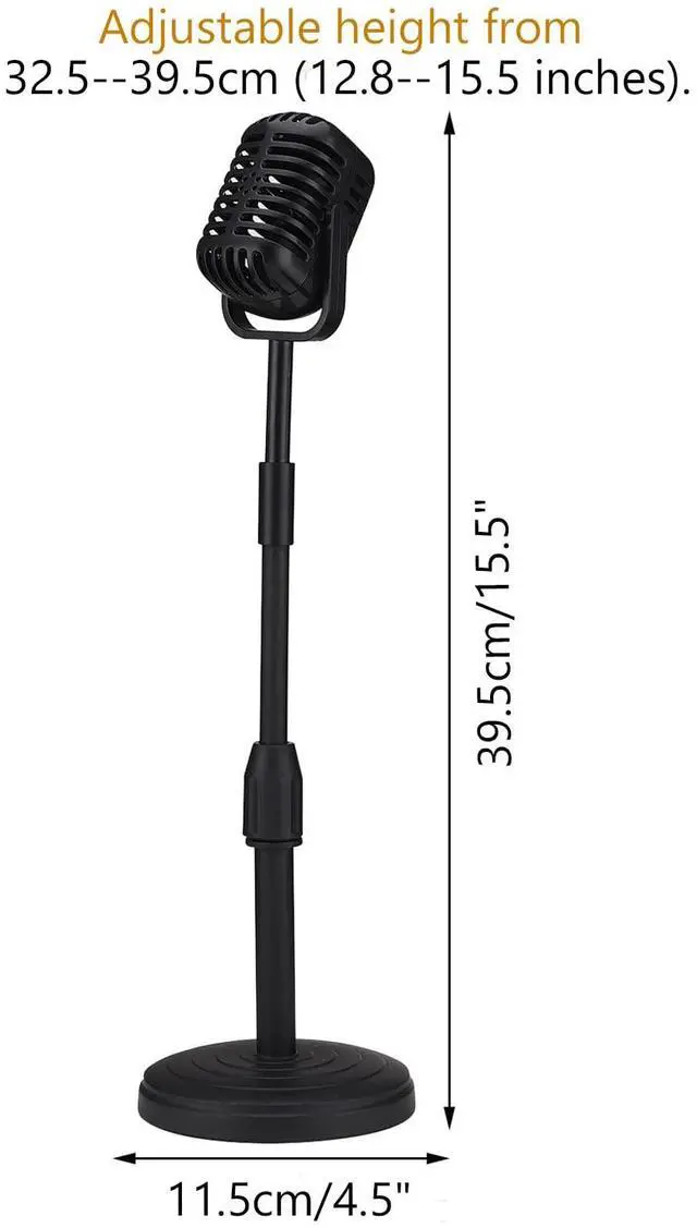 Alt view image 6 of 7 - Vintage Desktop Microphone Prop Model with Adjustable Stand, Classic Retro Style Fake Microphone Prop for Home Decro Costume Role Play & Game Night - Black