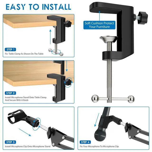 Alt view image 6 of 7 - Microphone Stand, Adjustable Microphone Desk Stand for HyperX Mic Boom Arm Stand for Broadcasting Recording, Voice-Over Sound Studio, Stages, Streaming, Singing and TV Stations