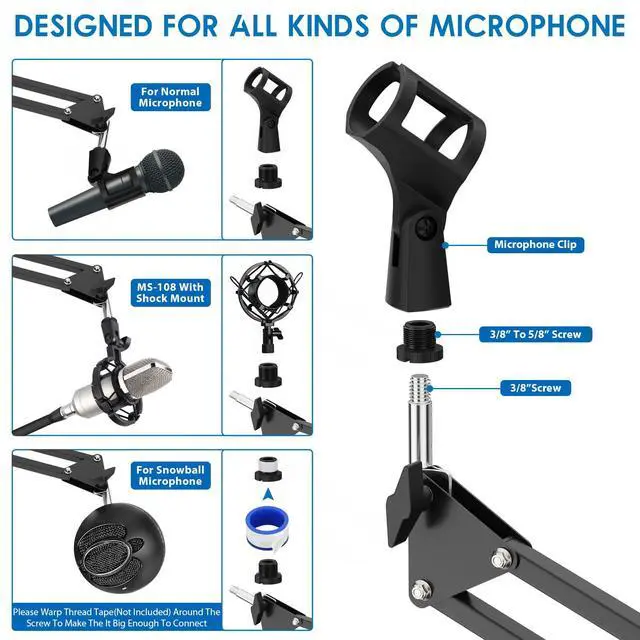 Alt view image 5 of 7 - Microphone Stand, Adjustable Microphone Desk Stand for HyperX Mic Boom Arm Stand for Broadcasting Recording, Voice-Over Sound Studio, Stages, Streaming, Singing and TV Stations