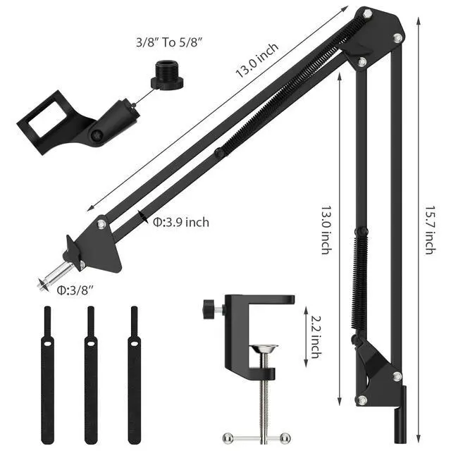Alt view image 7 of 7 - Microphone Stand, Adjustable Microphone Desk Stand for HyperX Mic Boom Arm Stand for Broadcasting Recording, Voice-Over Sound Studio, Stages, Streaming, Singing and TV Stations