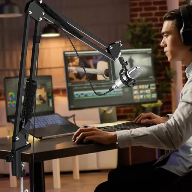 Alt view image 3 of 7 - Microphone Stand, Adjustable Microphone Desk Stand for HyperX Mic Boom Arm Stand for Broadcasting Recording, Voice-Over Sound Studio, Stages, Streaming, Singing and TV Stations