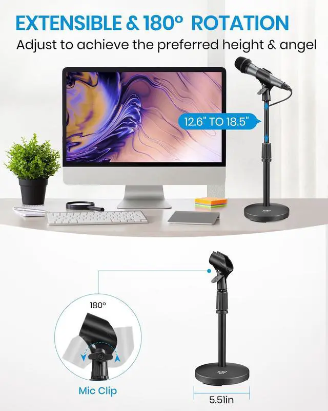Alt view image 2 of 6 - Desktop Microphone Stand, Moukey Upgraded Adjustable Table Mic Stand with Non-Slip Metal Base for Blue Yeti Snowball Spark, Other Microphone, height adjustment 9.84 to 14.17-MMs-2