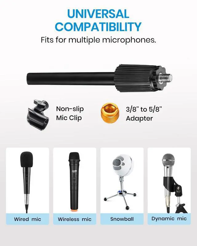 Alt view image 4 of 6 - Desktop Microphone Stand, Moukey Upgraded Adjustable Table Mic Stand with Non-Slip Metal Base for Blue Yeti Snowball Spark, Other Microphone, height adjustment 9.84 to 14.17-MMs-2