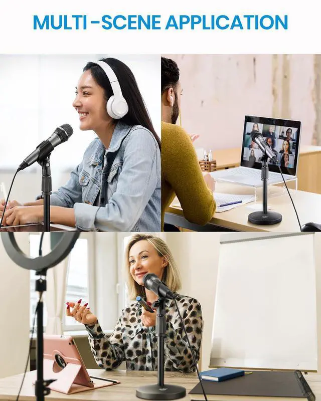 Alt view image 6 of 6 - Desktop Microphone Stand, Moukey Upgraded Adjustable Table Mic Stand with Non-Slip Metal Base for Blue Yeti Snowball Spark, Other Microphone, height adjustment 9.84 to 14.17-MMs-2