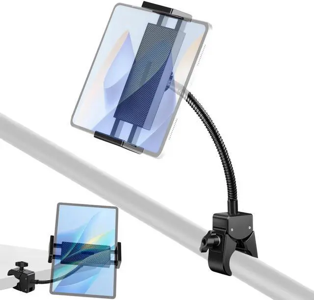 Main image of Tablet Holder for Treadmill, Wheelchair, Mic Stand, Bike, Stroller, Flexible Gooseneck Arm, Clamp Mount, Compatible with 4.7-13" iPad Pro/Air/Mini, Phone, Galaxy Tabs, Fire HD, E-Book
