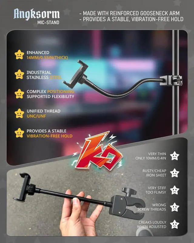 Alt view image 3 of 7 - KBC1417 Phone Holder for Mic Stand, 9-Inch Gooseneck, Super Clamp