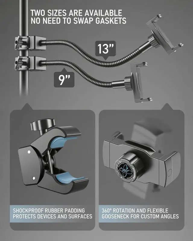 Alt view image 4 of 7 - KBC1417 Phone Holder for Mic Stand, 9-Inch Gooseneck, Super Clamp