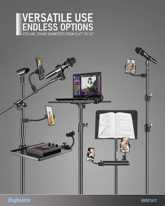 Alt view image 6 of 7 - KBC1417 Phone Holder for Mic Stand, 9-Inch Gooseneck, Super Clamp