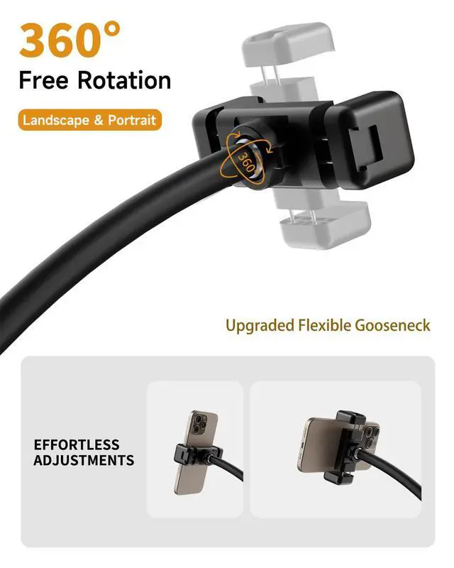 Alt view image 4 of 7 - Phone Holder for Mic Stand, 360° Adjustable Mic Stand Phone Holder with 17.1" Removable Gooseneck Arm, Compatible with 4-7" Smartphones, for Music Performance, Recording, Live Streaming