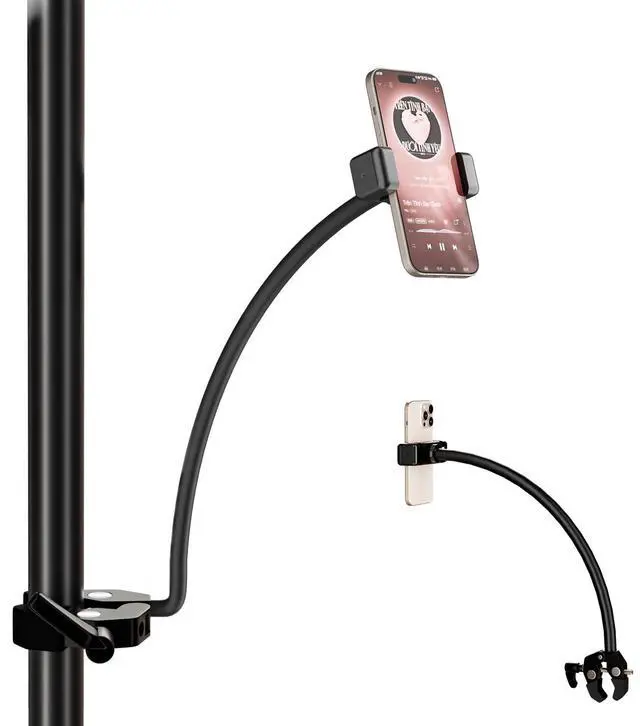 Main image of Phone Holder for Mic Stand, 360° Adjustable Mic Stand Phone Holder with 17.1" Removable Gooseneck Arm, Compatible with 4-7" Smartphones, for Music Performance, Recording, Live Streaming
