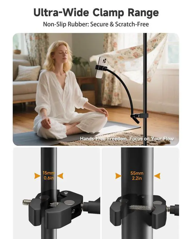 Alt view image 3 of 7 - Phone Holder for Mic Stand, 360° Adjustable Mic Stand Phone Holder with 17.1" Removable Gooseneck Arm, Compatible with 4-7" Smartphones, for Music Performance, Recording, Live Streaming