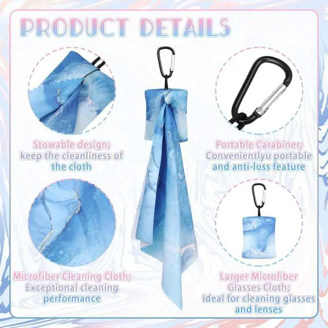 Alt view image 3 of 6 - 10 Pcs Microfiber Cleaning Cloth with Open Pouch and Hanging Ring Cute Marble Design Microfiber Cloth Soft Glasses Cleaner Cloth for Eyeglasses Camera Lens Cell Phone Screens Glasses, 6'' x 7''