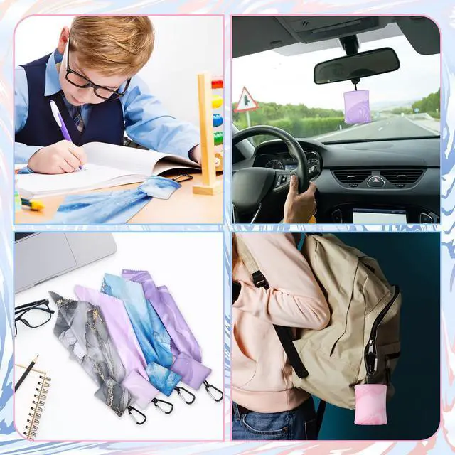 Alt view image 5 of 6 - 10 Pcs Microfiber Cleaning Cloth with Open Pouch and Hanging Ring Cute Marble Design Microfiber Cloth Soft Glasses Cleaner Cloth for Eyeglasses Camera Lens Cell Phone Screens Glasses, 6'' x 7''