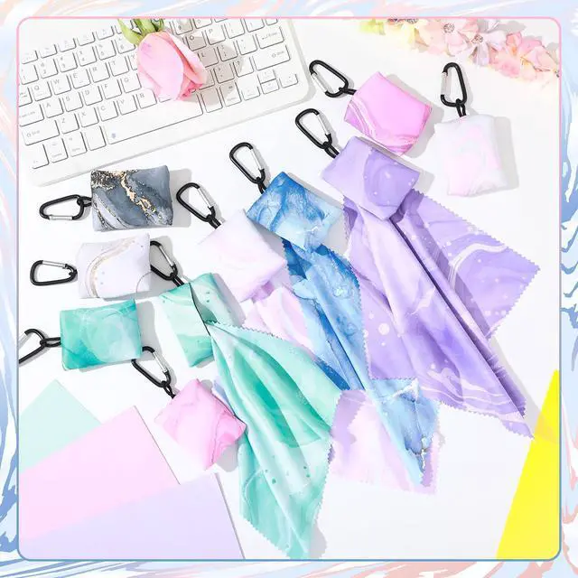 Alt view image 4 of 6 - 10 Pcs Microfiber Cleaning Cloth with Open Pouch and Hanging Ring Cute Marble Design Microfiber Cloth Soft Glasses Cleaner Cloth for Eyeglasses Camera Lens Cell Phone Screens Glasses, 6'' x 7''