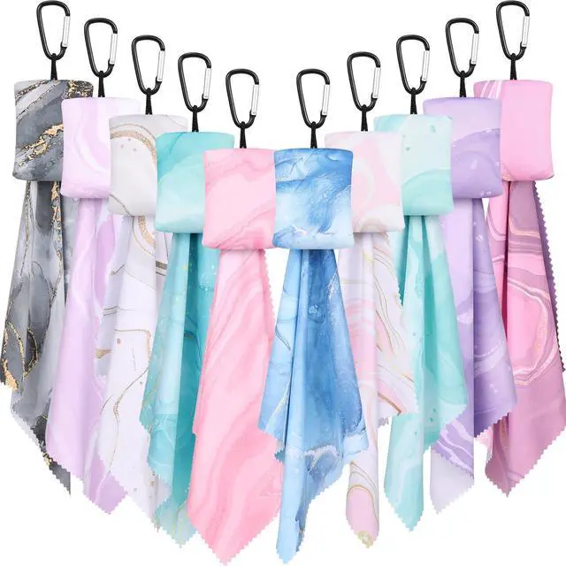 Main image of 10 Pcs Microfiber Cleaning Cloth with Open Pouch and Hanging Ring Cute Marble Design Microfiber Cloth Soft Glasses Cleaner Cloth for Eyeglasses Camera Lens Cell Phone Screens Glasses, 6'' x 7''