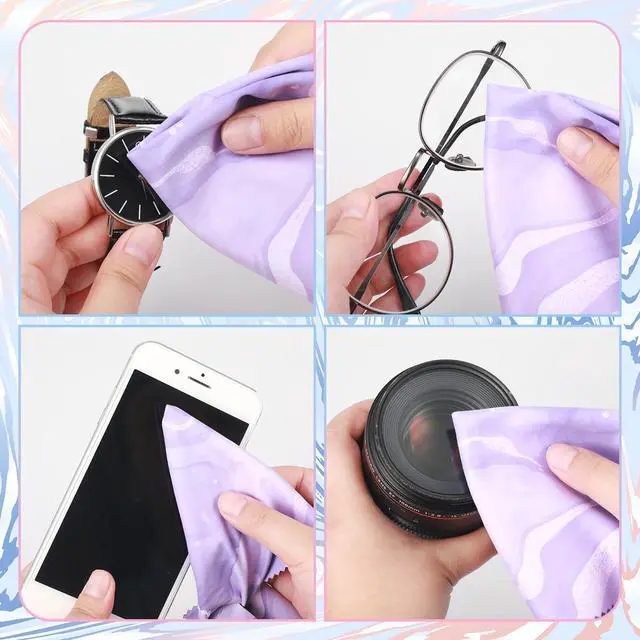 Alt view image 6 of 6 - 10 Pcs Microfiber Cleaning Cloth with Open Pouch and Hanging Ring Cute Marble Design Microfiber Cloth Soft Glasses Cleaner Cloth for Eyeglasses Camera Lens Cell Phone Screens Glasses, 6'' x 7''