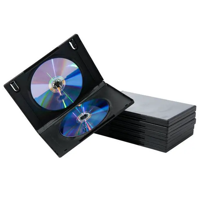 Alt view image 6 of 7 - 10 Pack 14mm Black Standard Double Capacity DVD Case and Outter Clear Sleeve