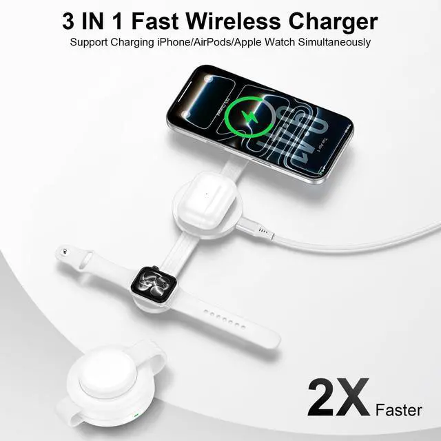 Alt view image 3 of 7 - Wireless Charger 3 in 1 for iPhone Magnetic Wireless Charging Pad for Apple