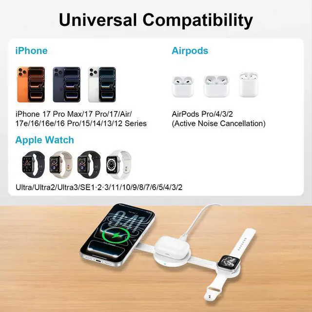Alt view image 7 of 7 - Wireless Charger 3 in 1 for iPhone Magnetic Wireless Charging Pad for Apple
