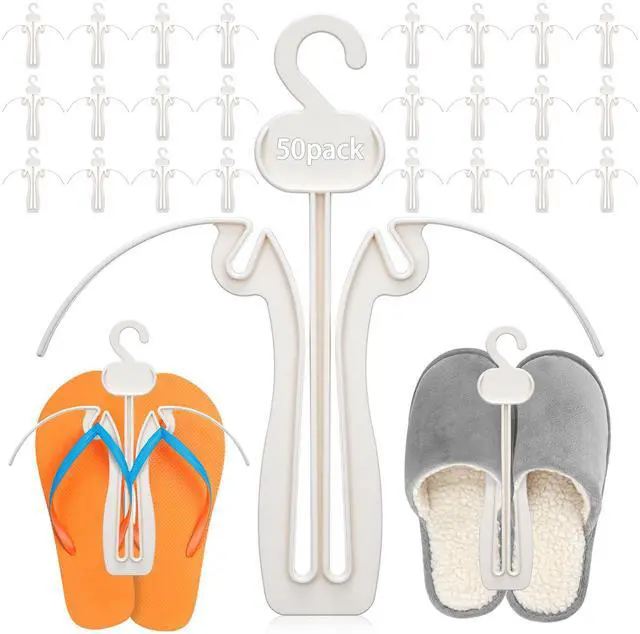 Main image of 50 Pack Sandal Hangers, 7 Inch Plastic Flip Flop Organizer Hooks, Space Saving Shoe Hanging Rack for Closet Storage, Portable Shoe Drying Hooks for Home, Hotel, Retail Shop Display(White)