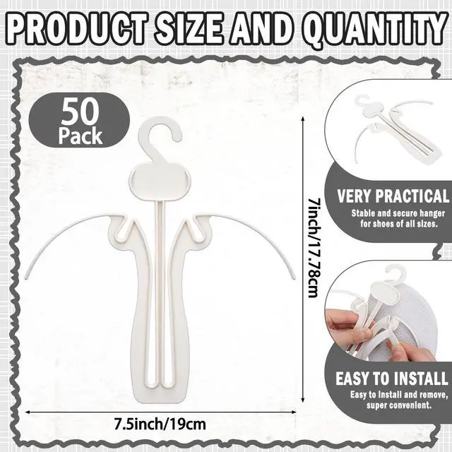Alt view image 2 of 6 - 50 Pack Sandal Hangers, 7 Inch Plastic Flip Flop Organizer Hooks, Space Saving Shoe Hanging Rack for Closet Storage, Portable Shoe Drying Hooks for Home, Hotel, Retail Shop Display(White)