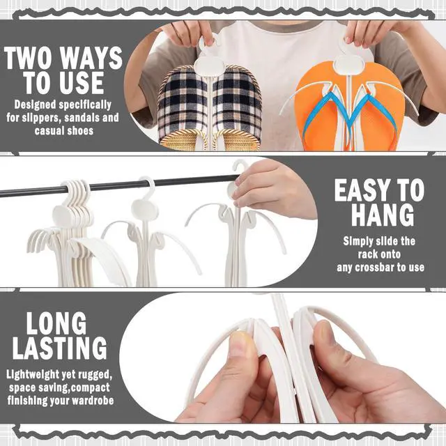 Alt view image 3 of 6 - 50 Pack Sandal Hangers, 7 Inch Plastic Flip Flop Organizer Hooks, Space Saving Shoe Hanging Rack for Closet Storage, Portable Shoe Drying Hooks for Home, Hotel, Retail Shop Display(White)