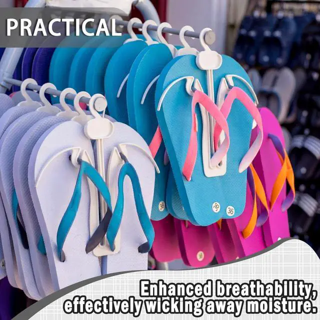 Alt view image 4 of 6 - 50 Pack Sandal Hangers, 7 Inch Plastic Flip Flop Organizer Hooks, Space Saving Shoe Hanging Rack for Closet Storage, Portable Shoe Drying Hooks for Home, Hotel, Retail Shop Display(White)