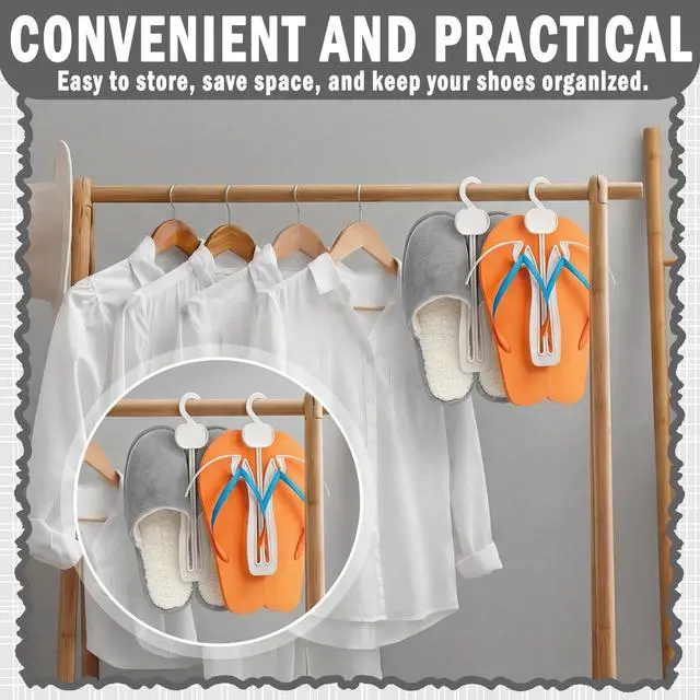 Alt view image 5 of 6 - 50 Pack Sandal Hangers, 7 Inch Plastic Flip Flop Organizer Hooks, Space Saving Shoe Hanging Rack for Closet Storage, Portable Shoe Drying Hooks for Home, Hotel, Retail Shop Display(White)