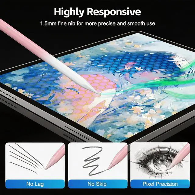 Alt view image 3 of 7 - Stylus Pen for iPad 2026-2018 with 13mins Fast Charge,Tilt Sensitivity Palm Rejection Pencil for 11th (A16)/10/9/8/7/6 Gen, iPad Pro 11"/12.9"/M4/M5, iPad Air 3/4/5/M2/M3/M4 (Gradient Pink)