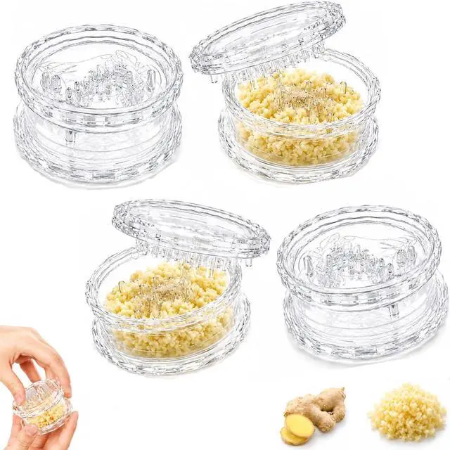 Main image of 4 Pcs Garlic Presses Clear Plastic Garlic Grinder and Mincer Tool Dishwasher Safe & Easy for Kitchen