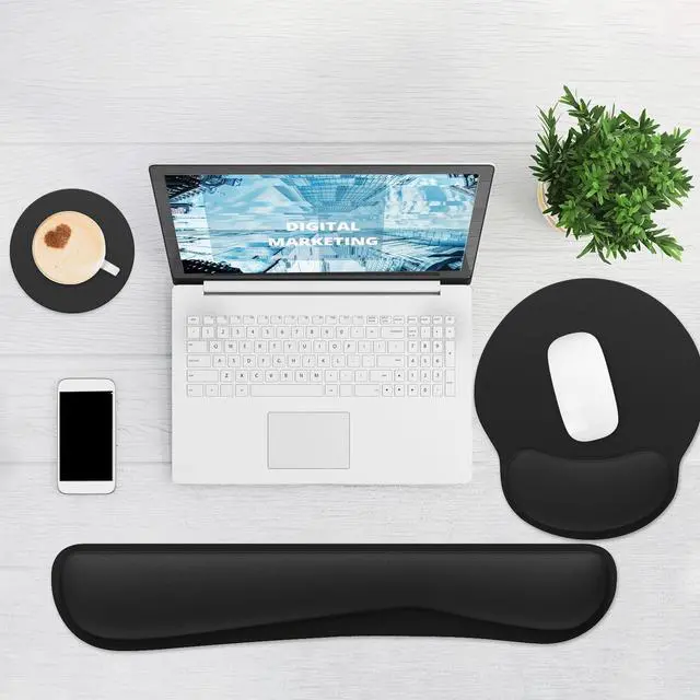 Alt view image 6 of 7 - Ergonomic Mouse Pad with Wrist Rest and Keyboard Wrist Rest, Mousepad and Wrist Rest for Computer Keyboard, Pain Relief, Non-Slip Rubber Base, Mouse Pad with Wrist Support for Gaming, Office, Black
