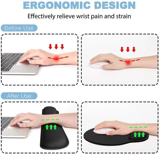 Alt view image 2 of 7 - Ergonomic Mouse Pad with Wrist Rest and Keyboard Wrist Rest, Mousepad and Wrist Rest for Computer Keyboard, Pain Relief, Non-Slip Rubber Base, Mouse Pad with Wrist Support for Gaming, Office, Black