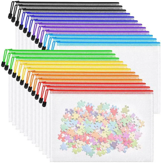 Main image of 24pcs Mesh Zipper Pouch Bags, A4 Letter Size 8 Colors Plastic Zipper Bags for Organizing Storage, Clear Pouches with Zipper, Waterproof Mesh Bags for Office Supplies, Home Organize, Travel Storage